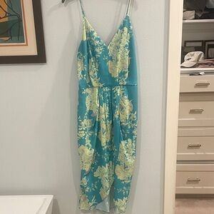 Chelsea28 Turquoise and Lemon Floral Midi Dress